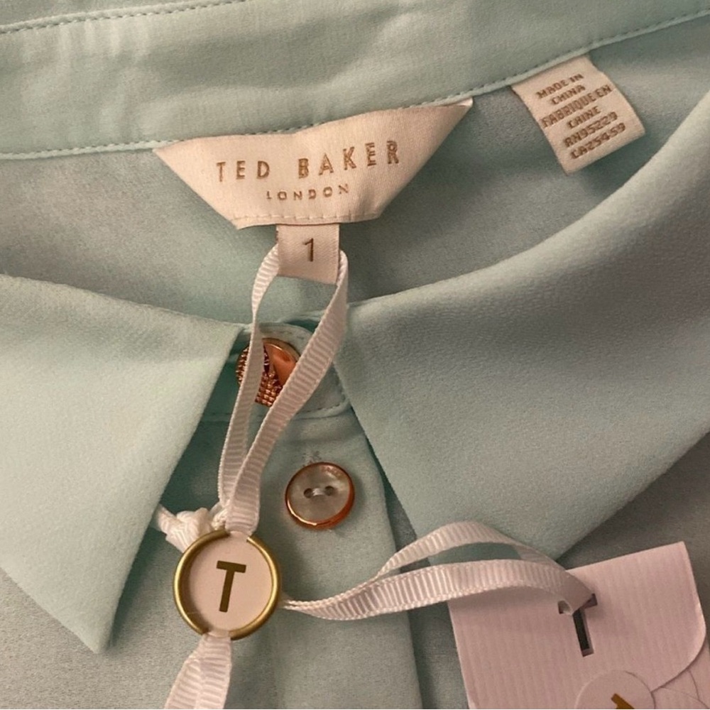 NWT Ted Baker Sheer Floral Button-Down Blouse - Light Blue/Pink - Picture 10 of 15